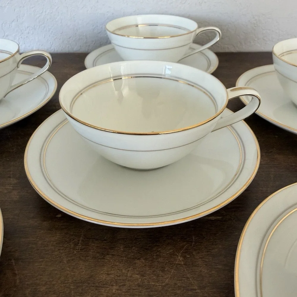 Set Of 6 Noritake‎ Daryl #5510 Tea Coffee Cup and Saucer Vintage Rose Gold Trim